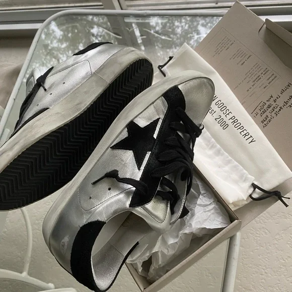 Golden Goose silver metallic black suede Star Super-Star sneakers - Picture 2 of 9